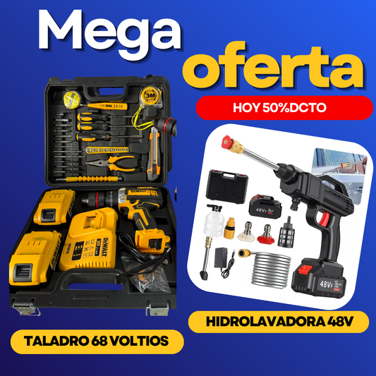 Mega combo PRO Taladro 68V de ato rendimiento + Hidrolavadora 48V🔥HOY 50%DCTO