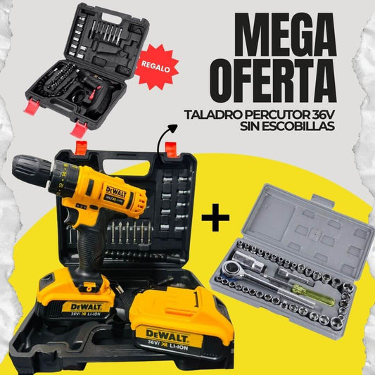 TALADRO-PERCUTOR 36 VOLTIOS + HERRAMIENTAS + REGALO