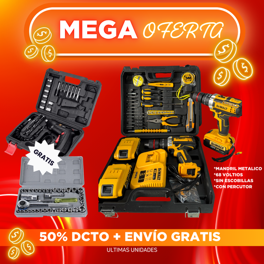 Taladro  inalámbrico DEWALT  de alto rendimiento - 68V - con caja de herramientas 🎁HOY RECIBE REGALO ADICIONAL